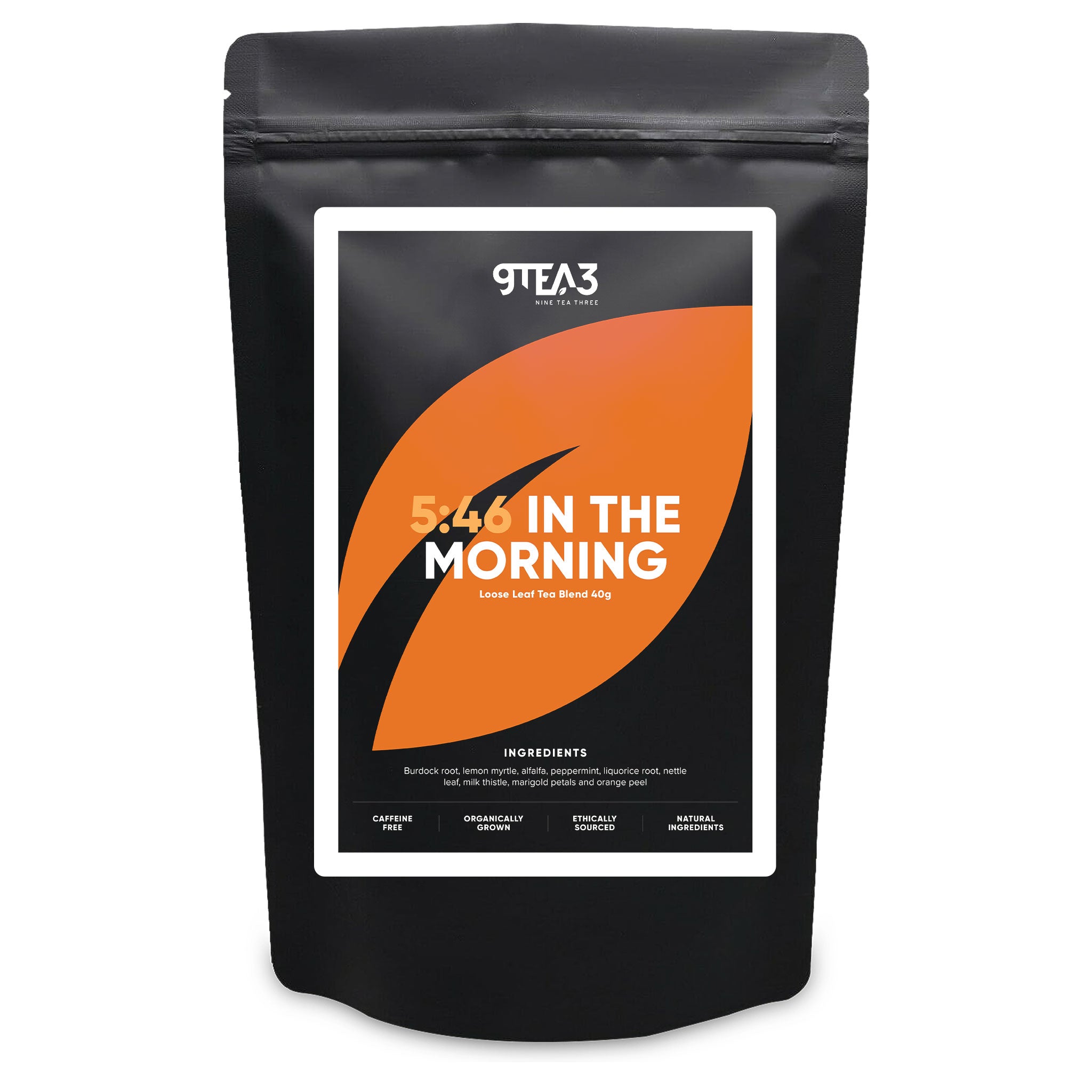 The front of a tea pouch with the 546 in the AM label