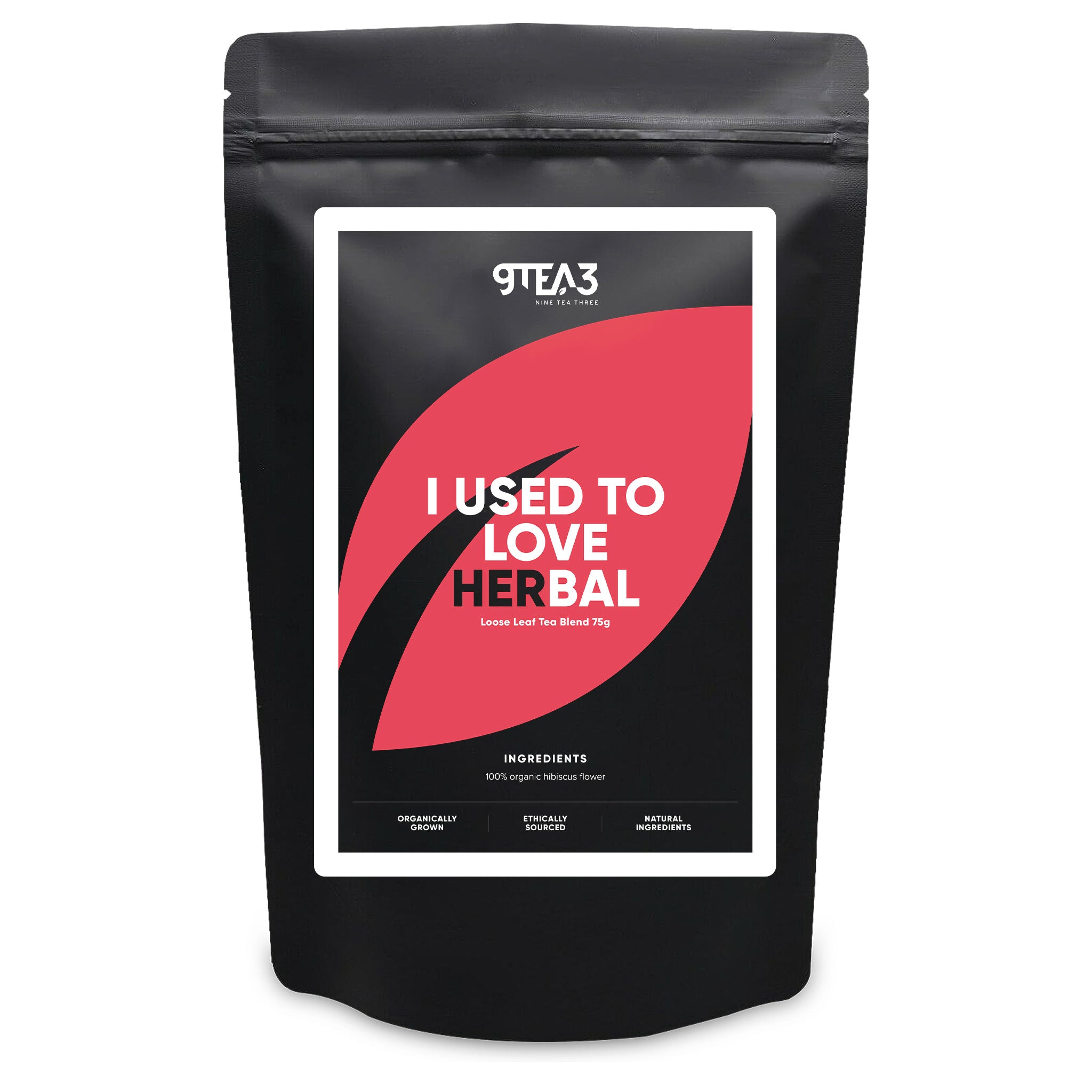 The front of a tea pouch with the I Used to Love HERbal label